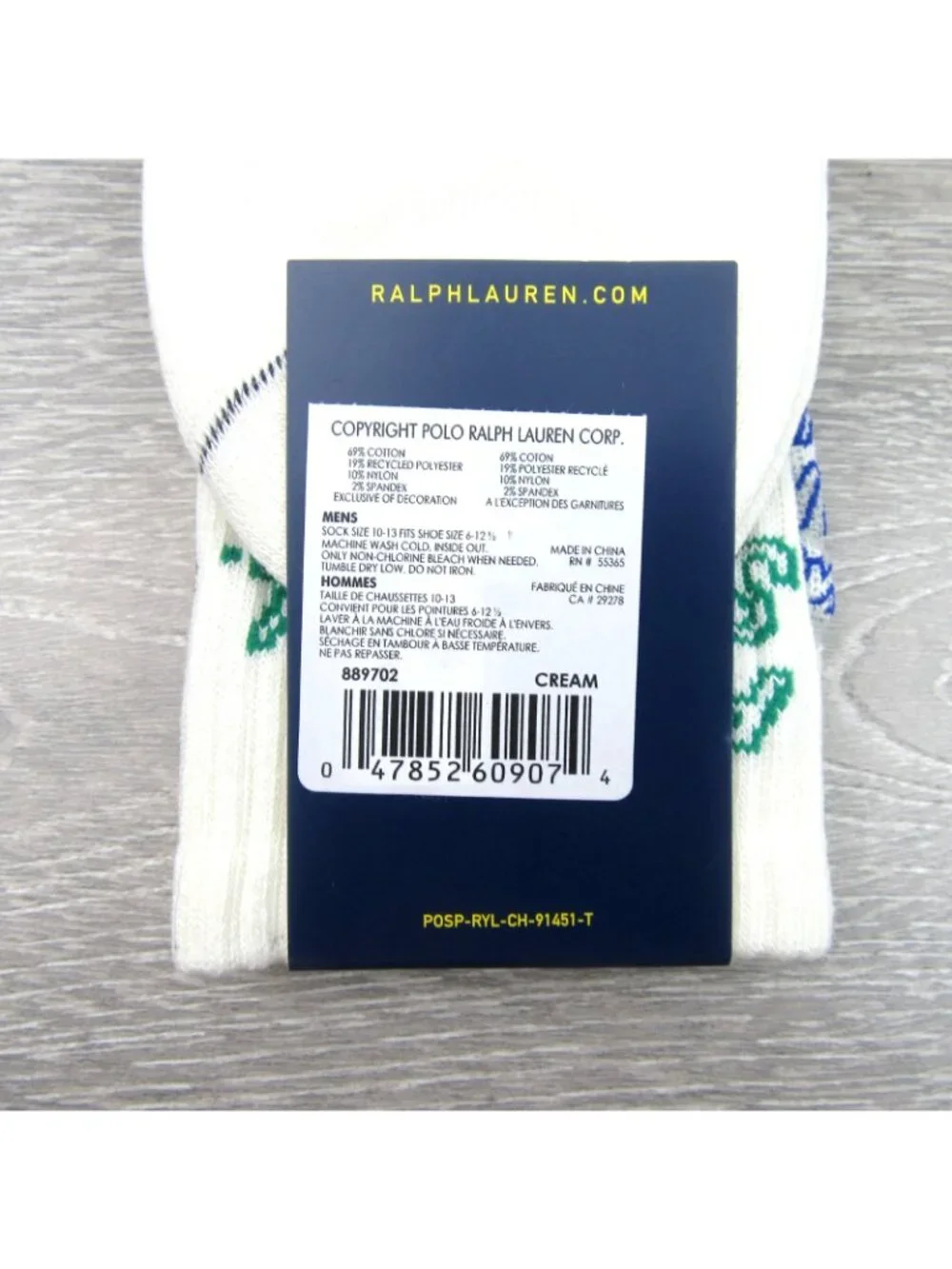 Polo Ralph Lauren Peace Love Surf Crew Socks Men's Size 6-12.5 (1 PAIR) NEW - Picture 7 of 7
